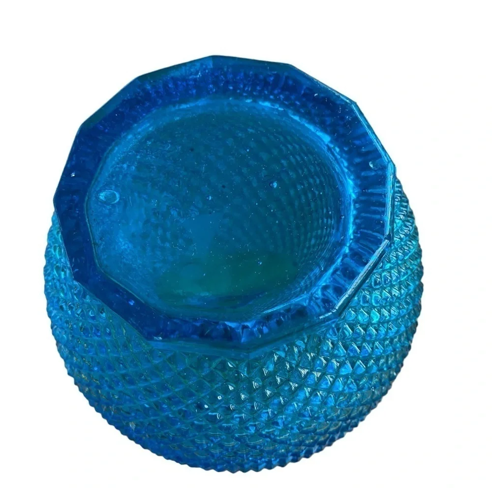 Blue Glass Diamond Point Cut Hobnail Glass Decanter No Cover
